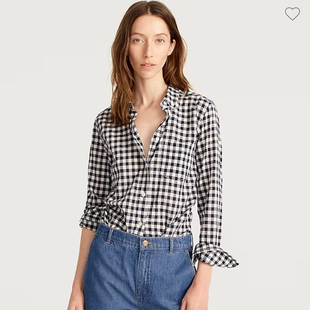 J. Crew Classic-fit Shirt Petite in Crinkle Gingham Navy Women's 00P AW252 $79